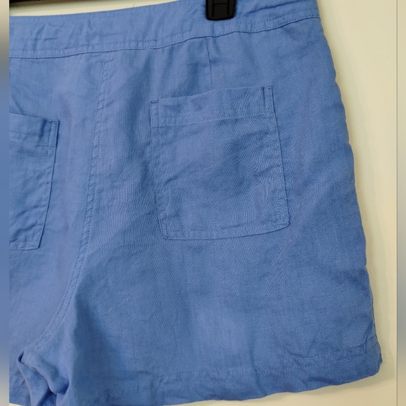 Antibes Blanc Women Short 100% Linen Chino High Rise Blue Size 10 - Picture 5 of 11